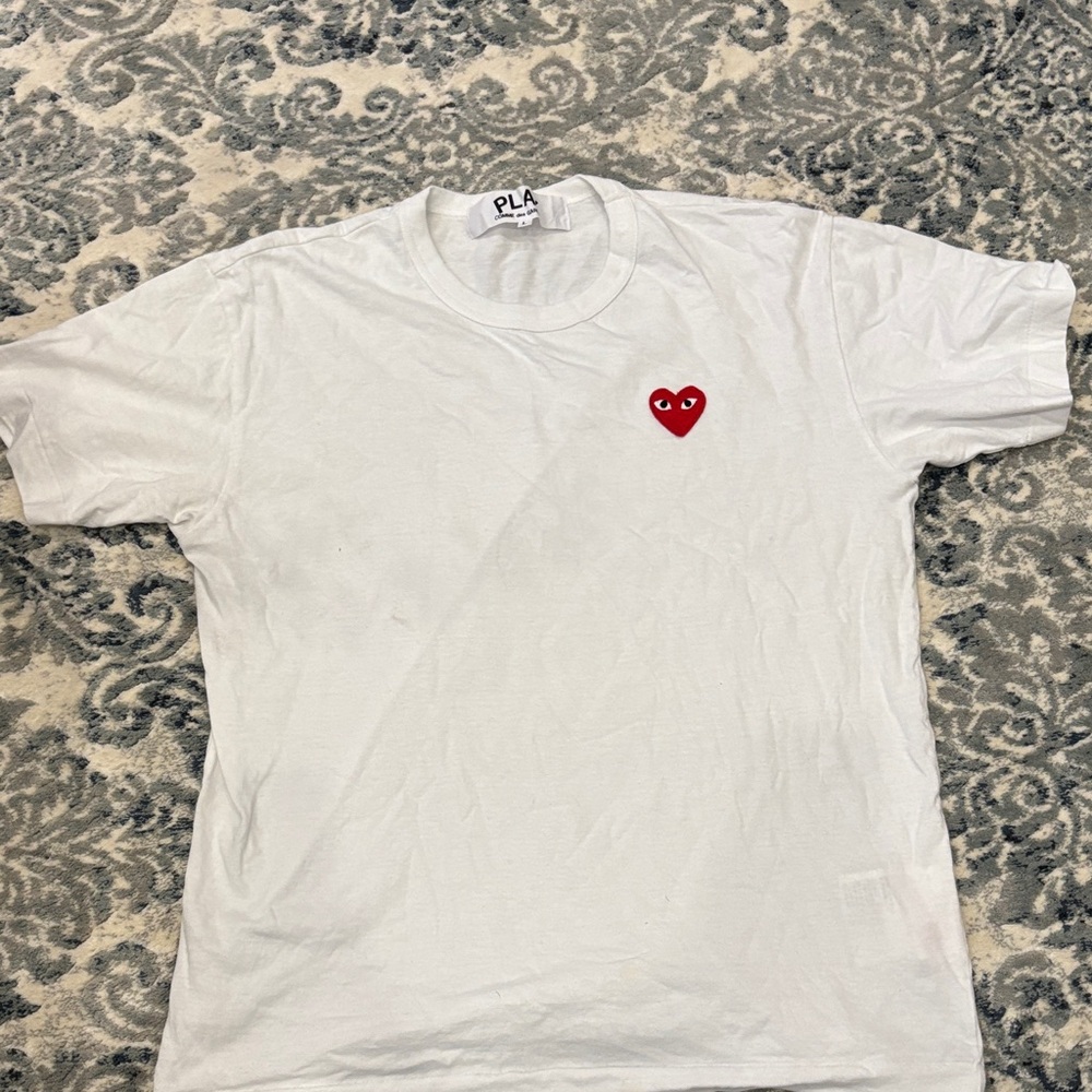 Comme des Garcons White Tee with Red Heart Patch